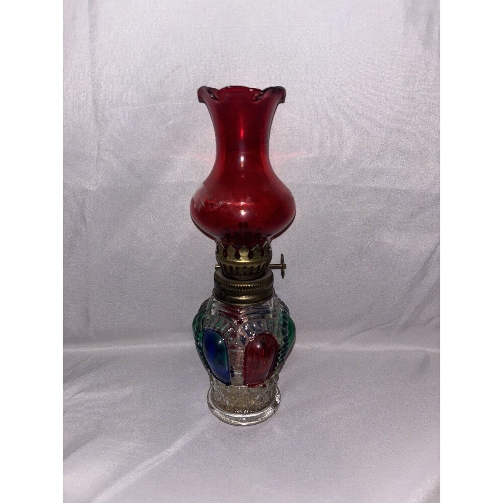 Kerosene OIL LAMP Mini Pattern Glass Flash Painted Red Blue Green